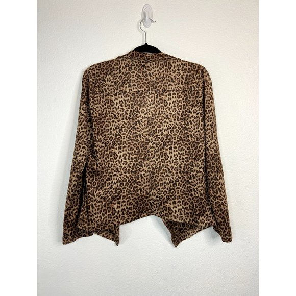 BB Dakota womens medium faux suede cheetah print long sleeve open front cardigan - Picture 6 of 6